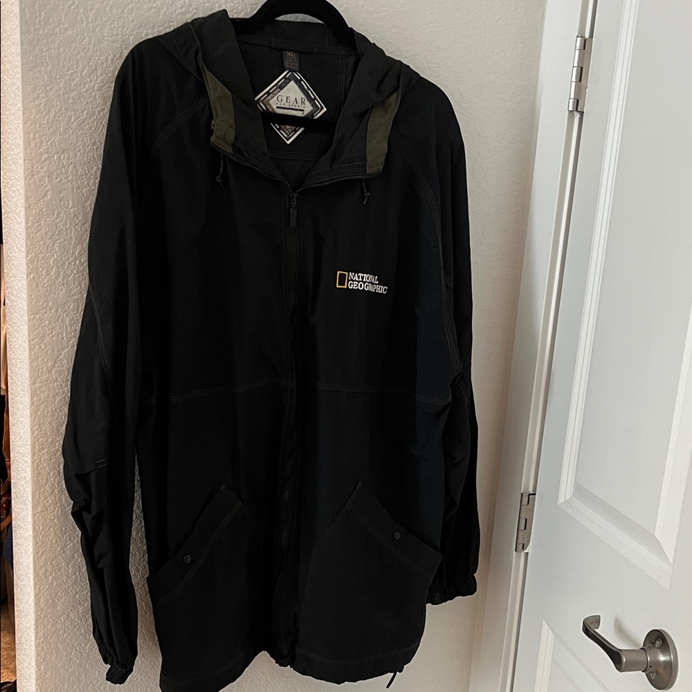 National Geographic Black Hooded Raincoat
